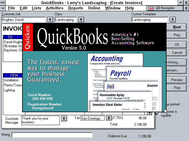 QuickBooks 5.0 for Windows - About